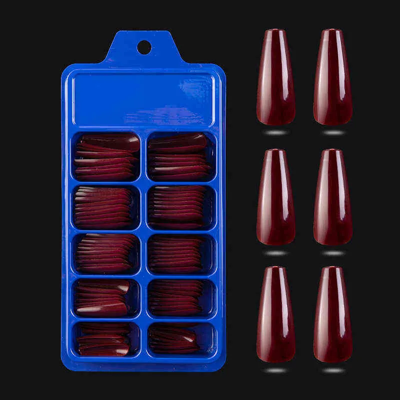 False Nails Artificial Tips Black Arcylic Fake Press on Long Coffin Capsule Pure Color Wearable Fingernails 06163037108