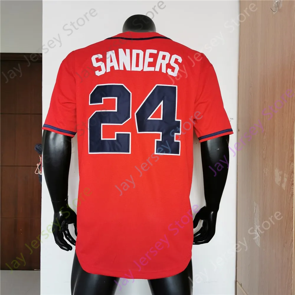 Maillots de baseball 24 Deion Sanders Jersey Vintage 1992 Blanc 21 Baby Blue Black Cream Navy Grey Red Pinstripe Pull sans manches