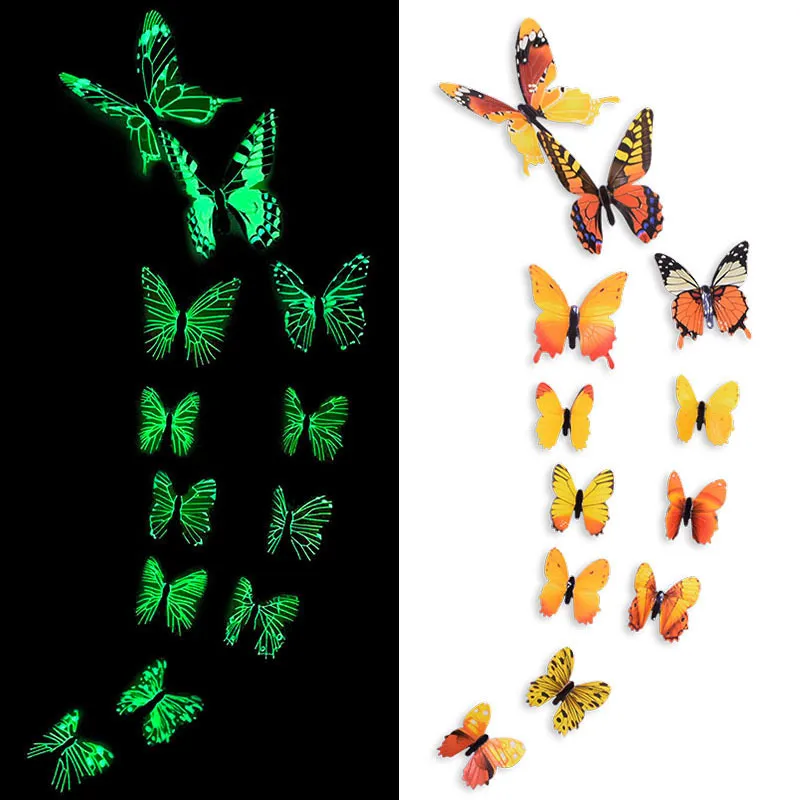 12 шт. Лоты светящаяся бабочка 3D стены наклейка красочные бабочки светящиеся наклейки на декаль