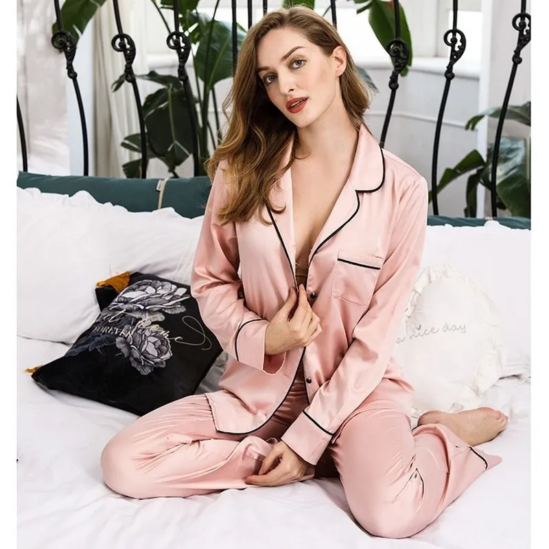 Pijamas para mulheres sexy lingeries sleepwear cetim seda pijamas plus size lingere loungewear casa roupas nightwear terno de duas peças 220321