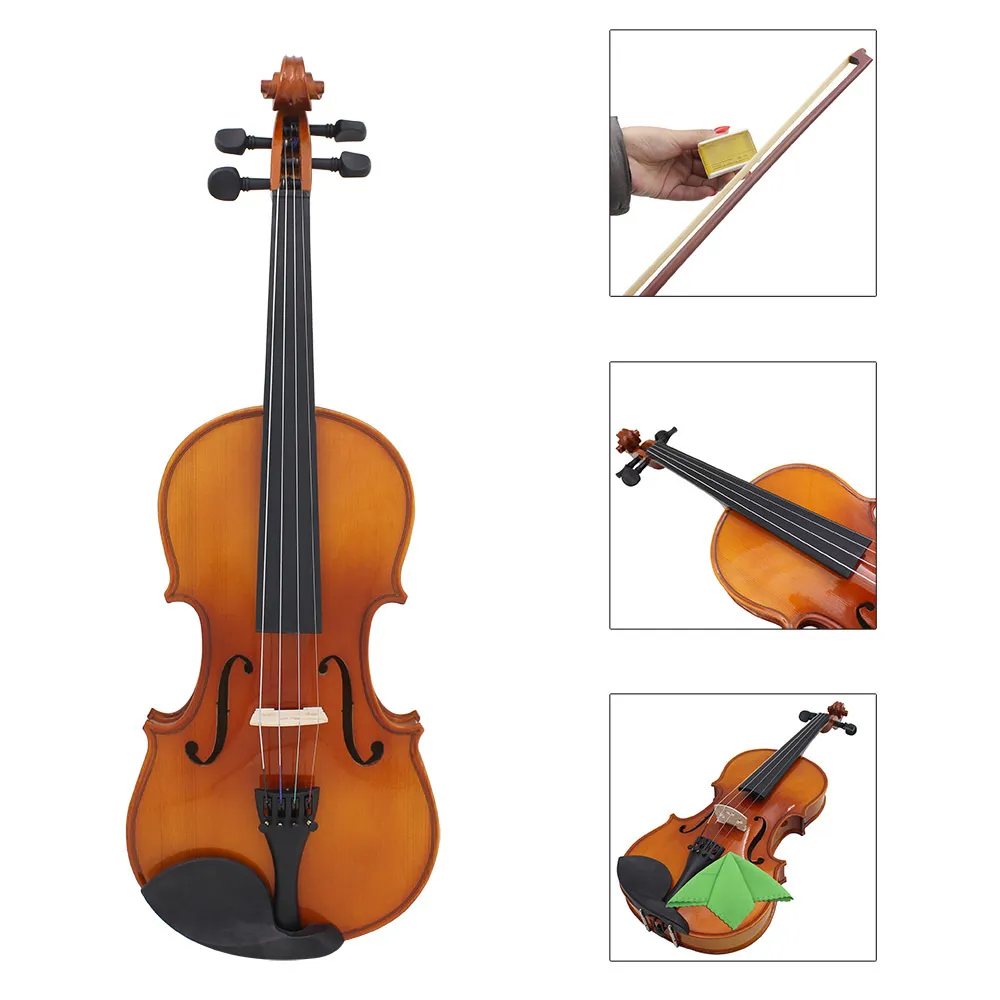 Master Natural Color Bright Violin Tiger Texture Solid Wood Violin Musical Instrument with Packaging Accessories