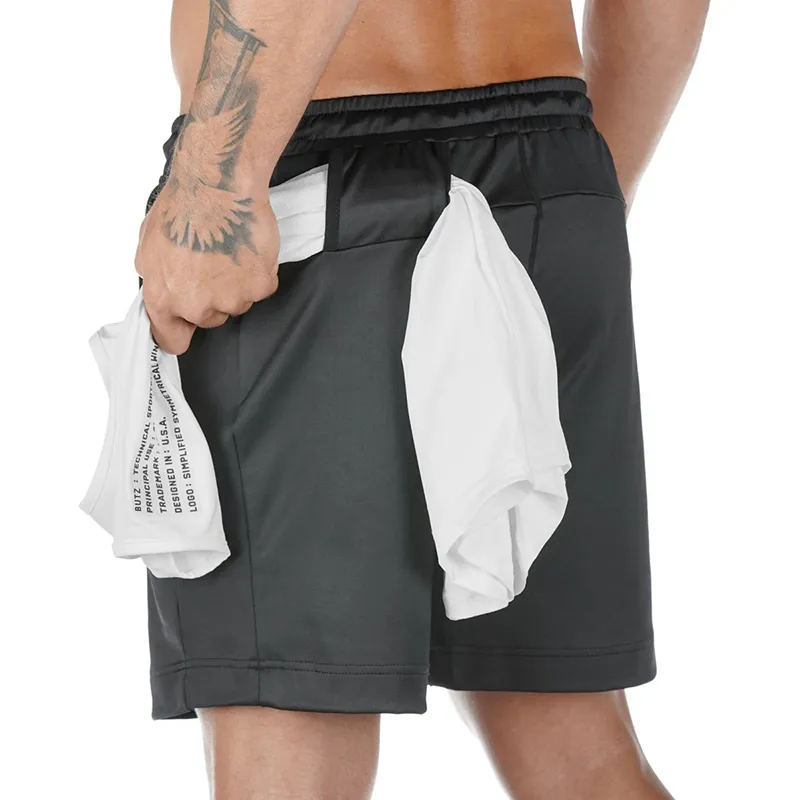 Zomer hardloop shorts mannen 2 in 1 sport jogging fitness training quick dry s gym sport gym korte broek 220425