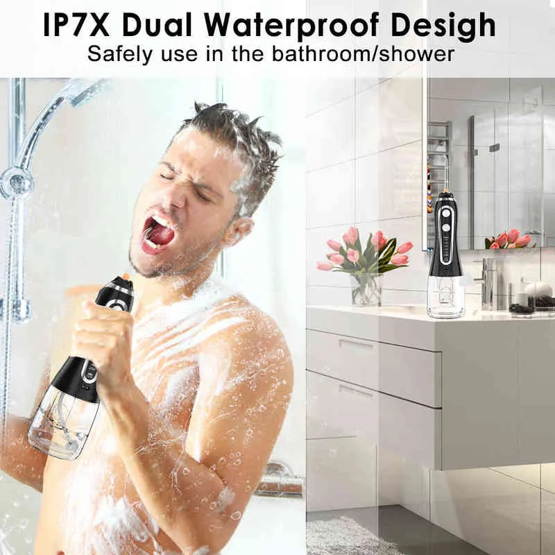 5 Modes Portable 300ml Oral Irrigator USB Rechargeable Dental Water Flosser Jet Waterproof Teeth Cleaner+5 Tips 220510