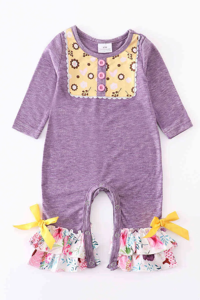 Girlymax Baby Girls Lavender Flower Floral Romper Toddler Pants Ruffles Set Boutique Sister's Wear Kids Clothing