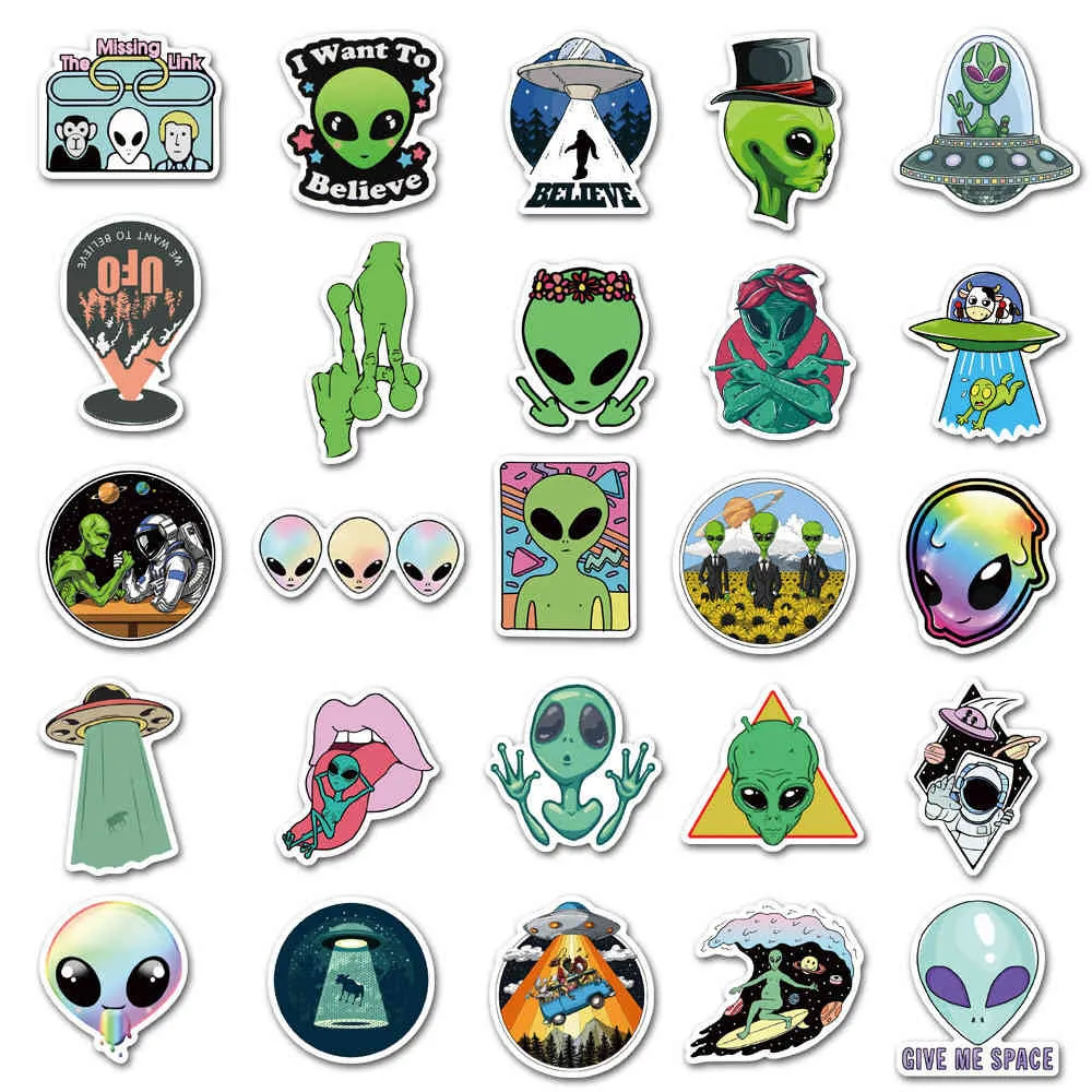 Waterdicht Aliens UFO Buiter Space Graffiti Stickers Cartoon Decals Kids Toy Diy Laptop Bagage Guitar Telefoon Fiets Car S5253105