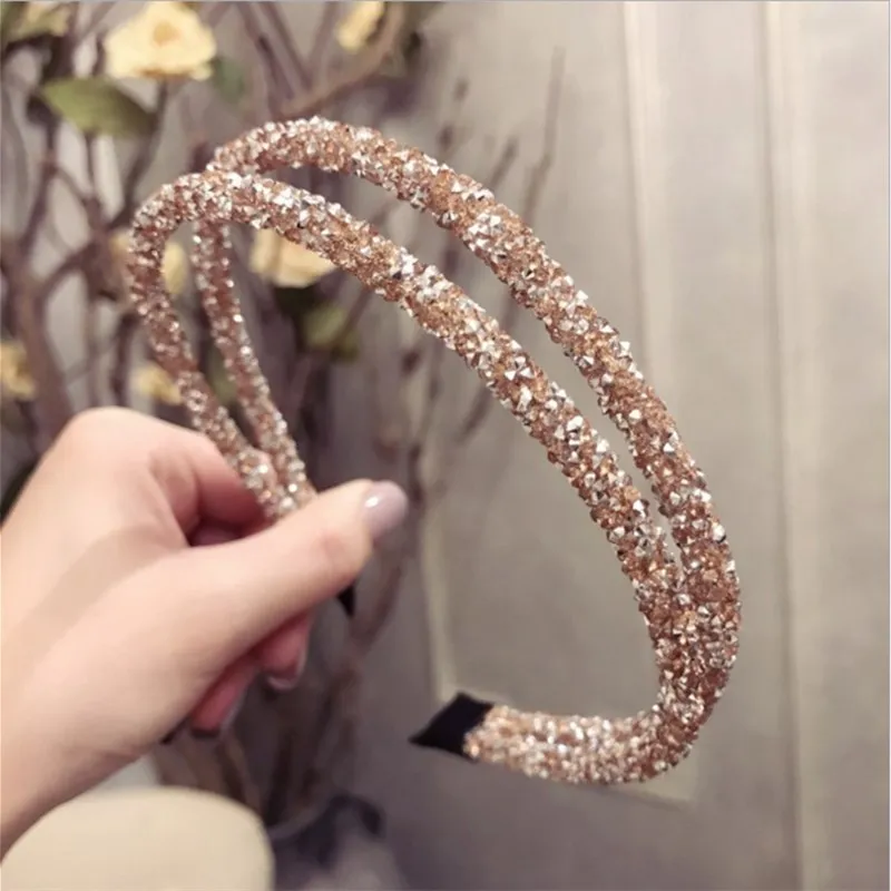 Neue High-End-Haar-Accessoires voller Diamanten Super-Flash-doppelter dünner Kristall dünnes Haarband Stirnband Damen einfacher Kopfschmuck Frauen