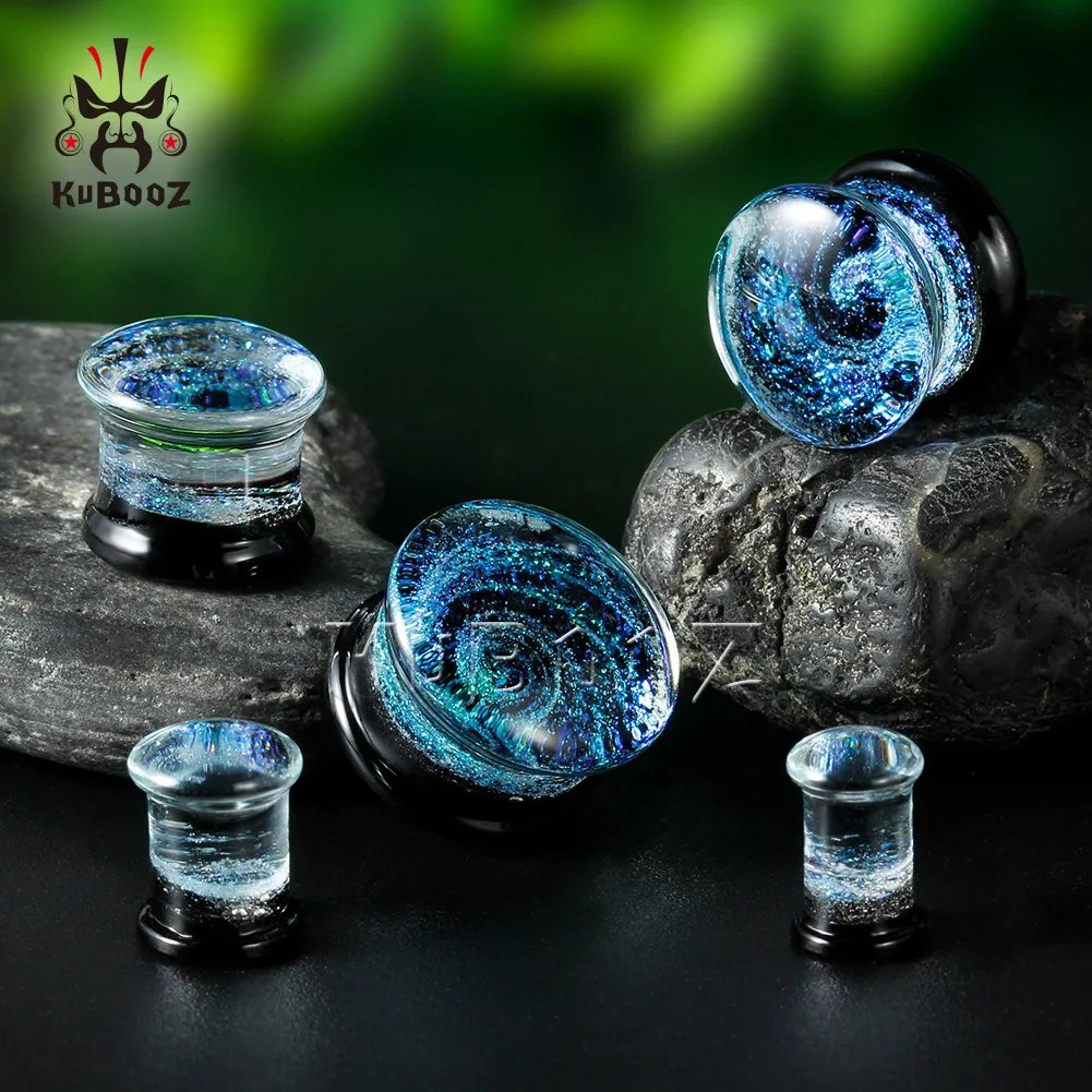 Kubooz – bouchons d'oreille en verre de haute qualité, Design Voie lactée, tunnels de boucles d'oreilles, jauges de perçage, bijoux pour le corps, extenseurs entiers de 6mm à 25mm 298n
