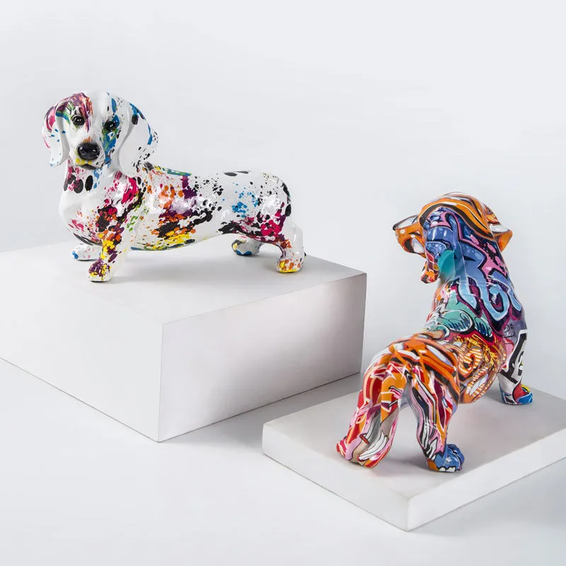 Creative Colorful Wolfdog Dachshund Ornaments Home Entrance Wine Cabinet Decoration Office Desktop Resin Crafts 220421