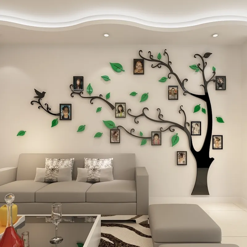 Po arbre Po cadre arbre cristal acrylique 3D stéréo Stickers muraux TV canapé fond mur salon chambre décoration 220510