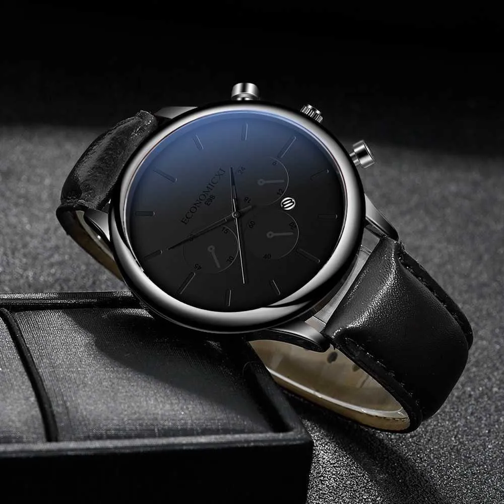 Quartz horloge Auto Date Alloy Dial Lederen Strap voor Mannen Mode Casual Party Gift Mannelijke Klok Horloge