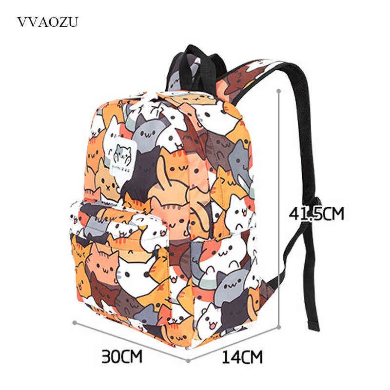 Anime neko atsume kvinnor ryggsäck tecknad mochila för flickor pojkar reser ryggsäck söt katttryck axelväska för tonåring h2204272515