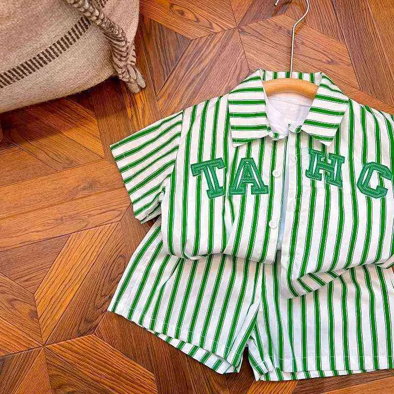 Summer children's suits girls striped shirts short-sleeved clothes boys alphabet short-sleeved shorts casual sports suits G220521