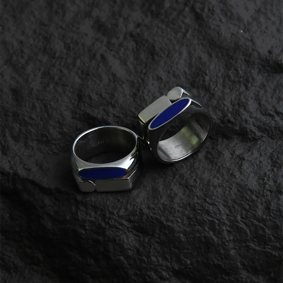 2022ss, синее двухслойное кольцо нерегулярной формы в корейском стиле, мужское холодное, элитное, минималистичное, нишевое ювелирное изделие из титановой стали High Street2456