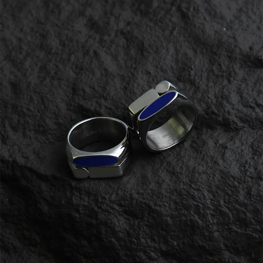 2022SS Korean Style Blue Double-Layer Oregelbundna ring Herrkalla avancerade minimalistiska nisch high street Titanium Steel Jewelry260o