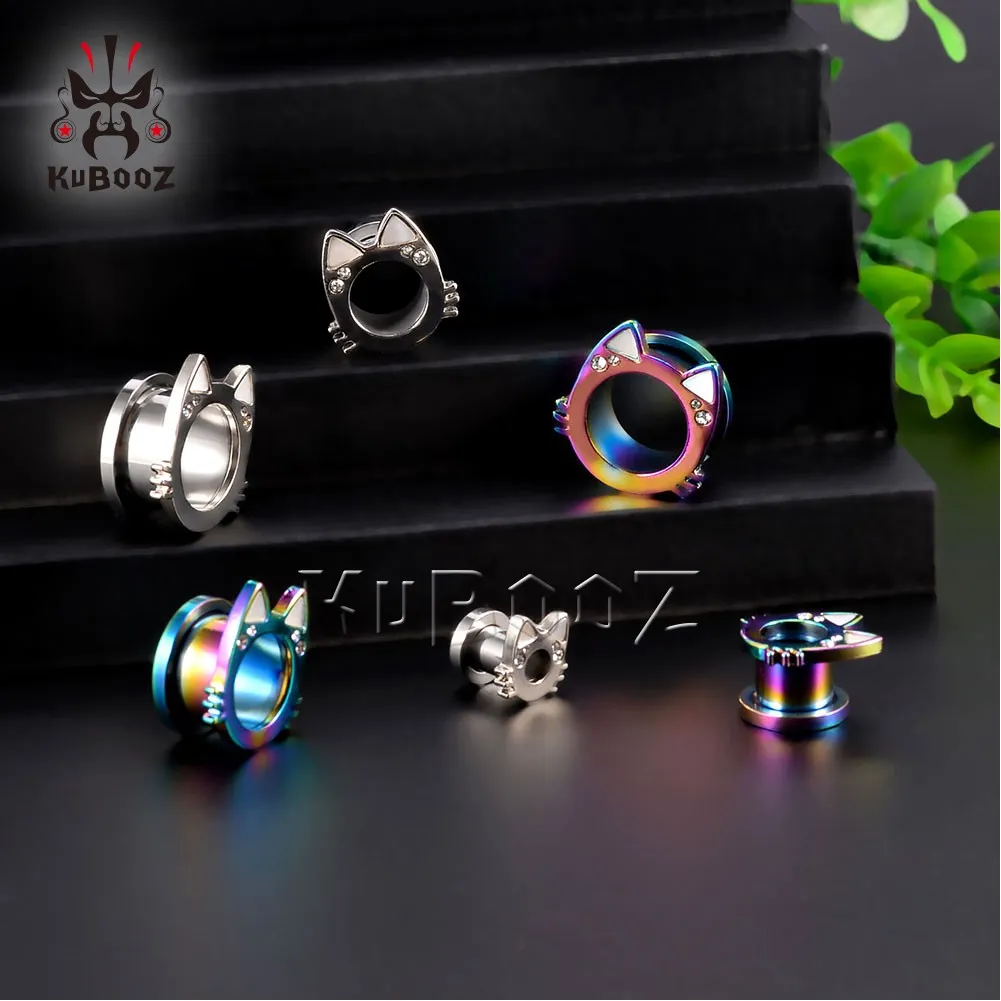 KUBOOZ roestvrij staal witte schelp kat oordopjes piercing tunnels oorbel meters lichaamssieraden brancards expanders geheel 6 mm t235G