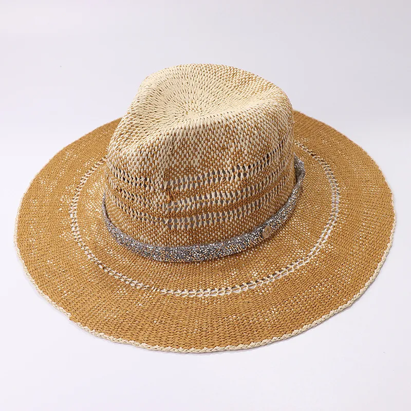 Gradient Summer Women's Men's Jazz Hat Straw Hat Drill Chain Accessories Beach Shade Sun Protection Hop Hat Panama