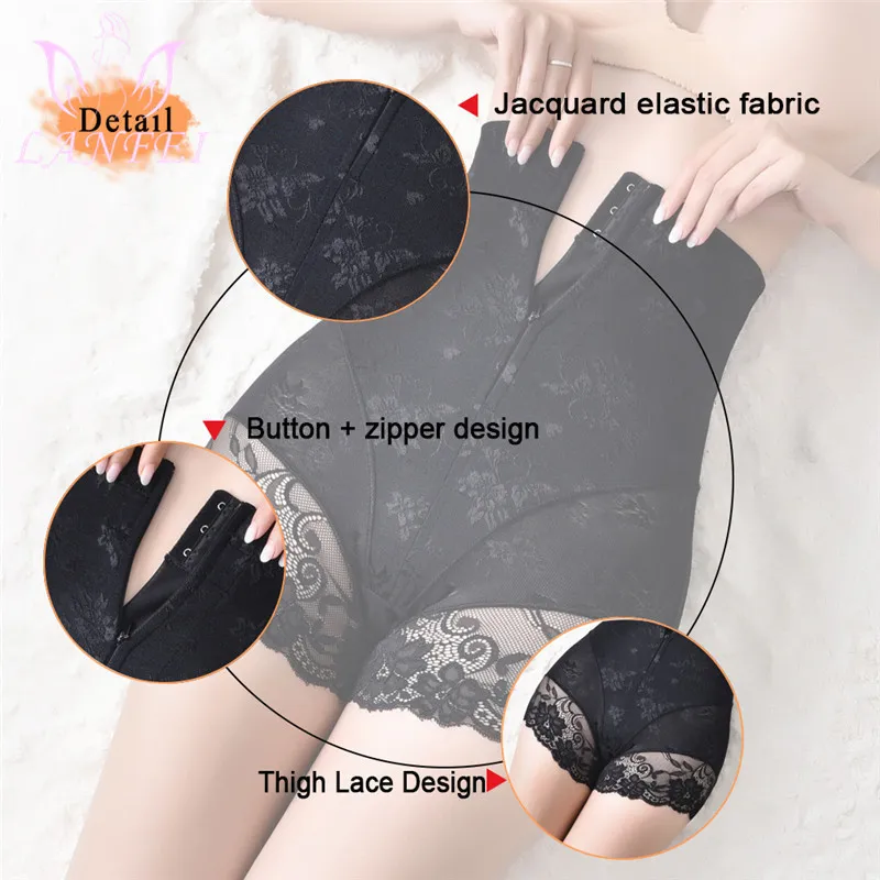 LANFEI Mutandine modellanti Shaper di pizzo sexy Donna Vita alta con cerniera Mutandine doppio controllo Body Shaper Dimagrante Shapewear Corto 220801