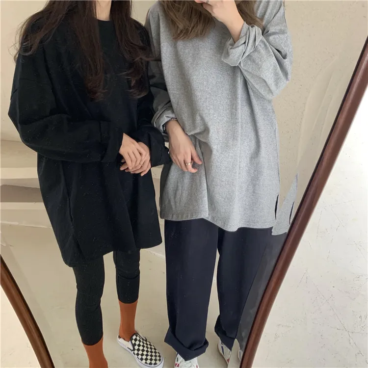 Autumn Winter Women's Bottoming Oversized Solid Multi Colors Casual Fashionable Wild Lady T-shirt Long Sleeve Tops T601 220402