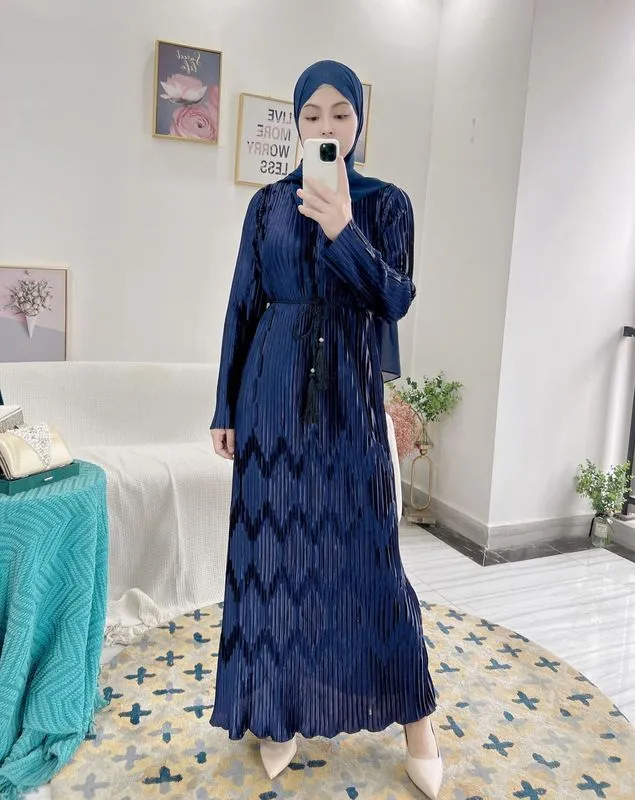 Ramadan Eid Mubarak Musulmano Moda Abiti A Pieghe Le Donne Hijab Abito Lungo Abaya Dubai Turchia Islam Abiti Robe Longue Femme