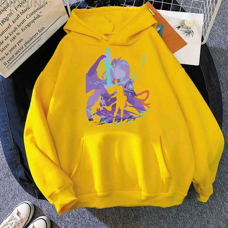 Genshin Impact Hoodie Raiden Shogun Vintage Sweatshirt Kadınlar/Erkekler Japon Sokak Giyim Renkleri 12 Anime Giyim Graffiti Oyunu Baskı Y220713