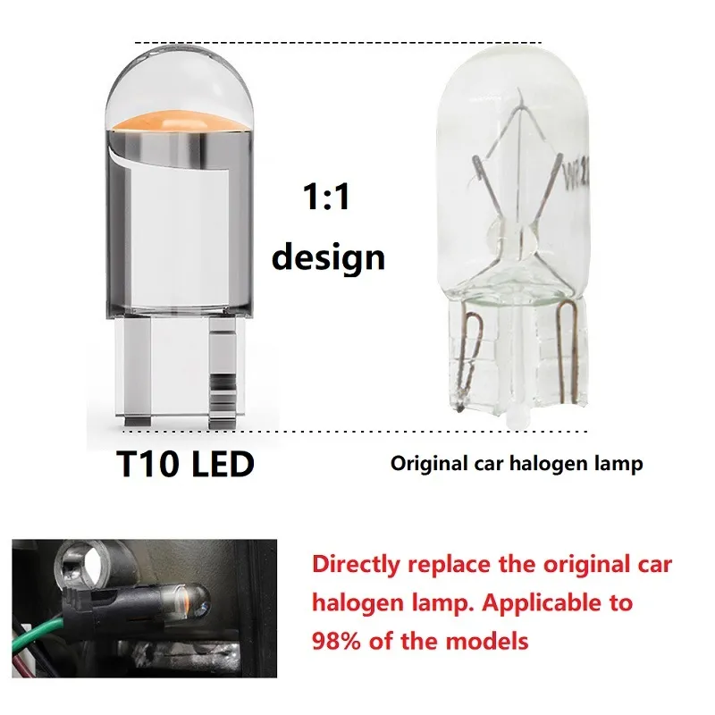 Nowy samochód W5W LED 168 194 T10 Canbus Glass Cob 6000K Czytanie Dome Marker Wedge Parking Parking Light DRL Bulb