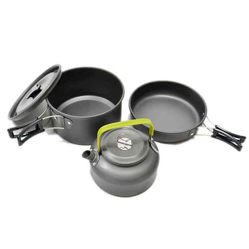 Draagbare antiaanbaklaag aluminium legering camping kookgerei outdoor kooktheepot picknick servies kettel pot koekenpan 3 stksy220530