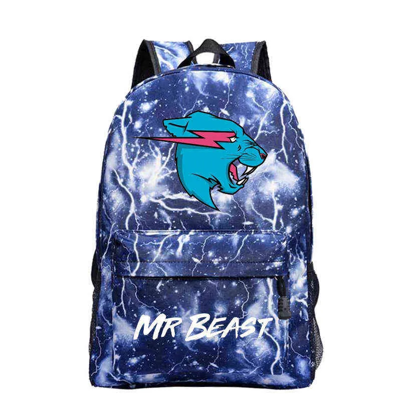 Mr Beast Lightning Cat School Bagpacks Herr Shoulder Mochila för pojkar Flickor Tonåringar Tecknad Ryggsäck Studenter Ryggsäck Laptopväska