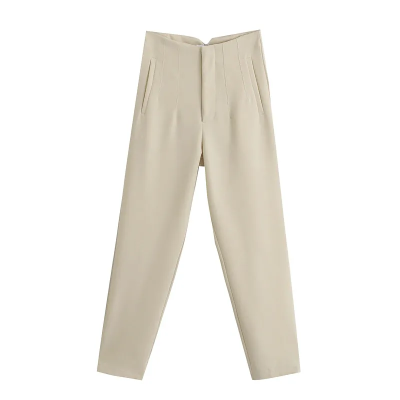 Traf Vrouw Wit Pant's Zomer Broeken Beige Hoge Taille Pink Office Broek Fashion Button Up Black Pant 220325