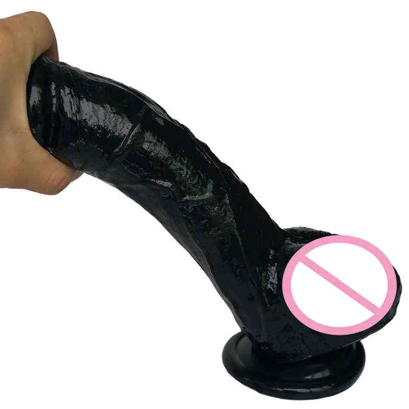 Nxy Dildos Dongs 26.5*5.5 Cm Super Huge Black Strapon Thick Giant Realistic Dildo Anal Butt with Suction Cup Sex Toy for Women 220420