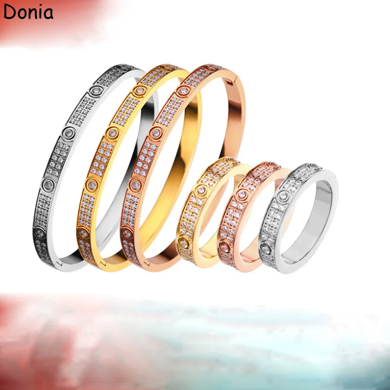 Donia anello di lusso gioielli Moda europea e americana stellata doppia fila di diamanti in acciaio al titanio micro-set di anelli in zircone designer wi258K