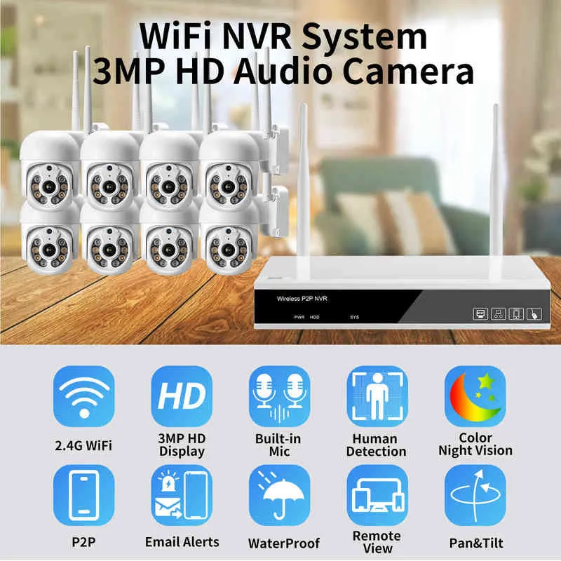 GADINAN 8CH 3MP Human Car Track PTZ bezprzewodowy system CCTV Intercom WiFi IP Security Set P2P NVR Nadzór wideo Zestaw J220519