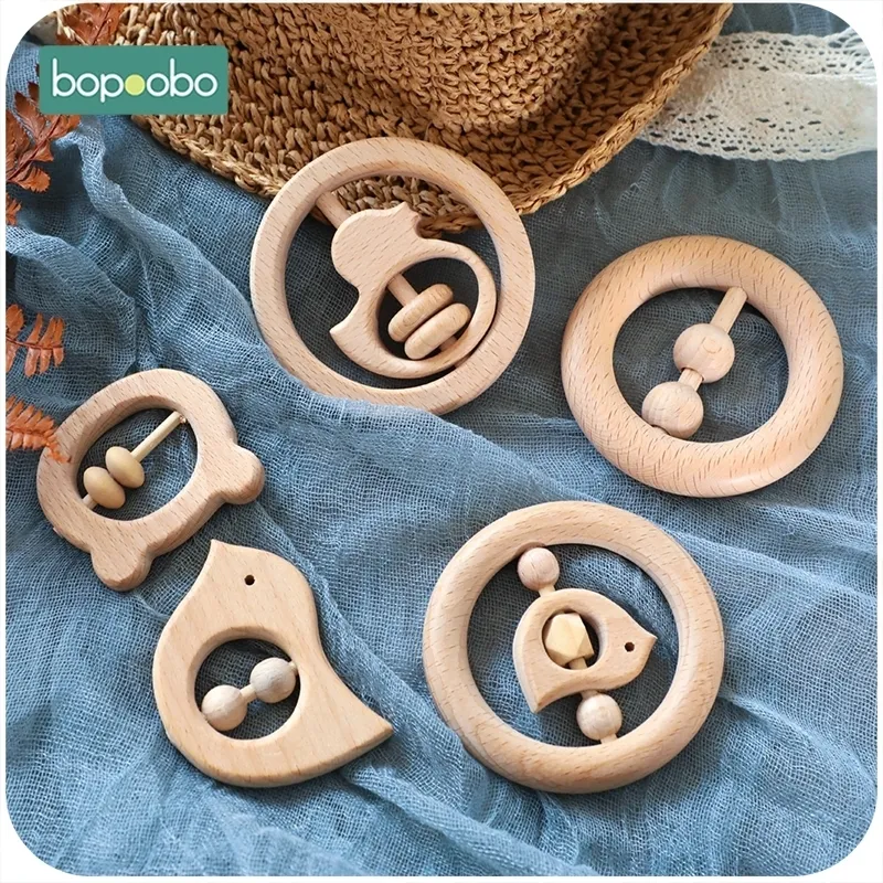 Bopoobo Holz Baby Rassel Lebensmittelqualität Material Spielzeug Holz Ring Beißring Krippe Mobile Kleinkind Spielzeug Für 220428