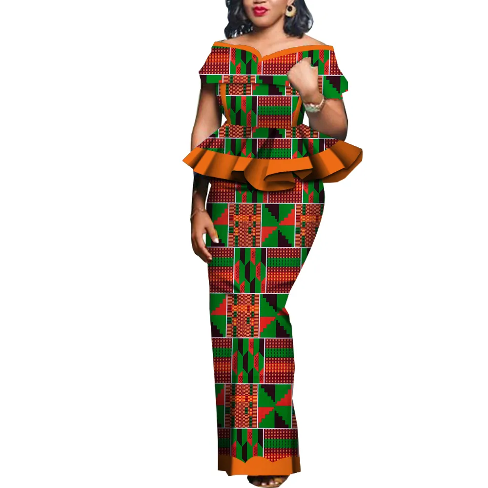 Bintarealwax 2 -delige jurk Afrikaanse jurk vrouwen roksets traditionele 2 stuks pakken op maat gemaakte dashiki -tops en rokken plus size kleding wy5104