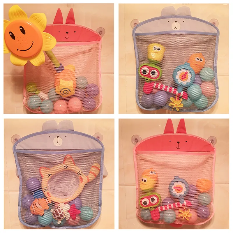 QWZ Baby Bathroom Mesh Bag Sucker Design For Bath Toys Kids Basket Cartoon Animal Shapes Cloth Sand Toys Storage Net Bag 220531