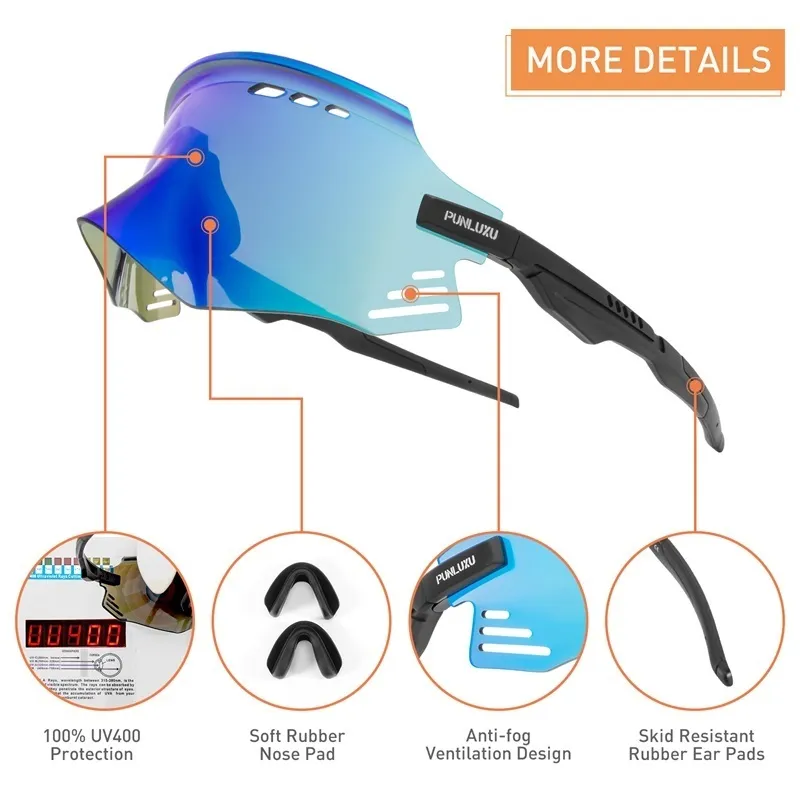 Punluxu Sport Sunglass Man Cycling نظارات شمسية UV400 EYEWEAR MTB تصميم في الهواء الطلق رؤية عدسات عالية الدقة 220721