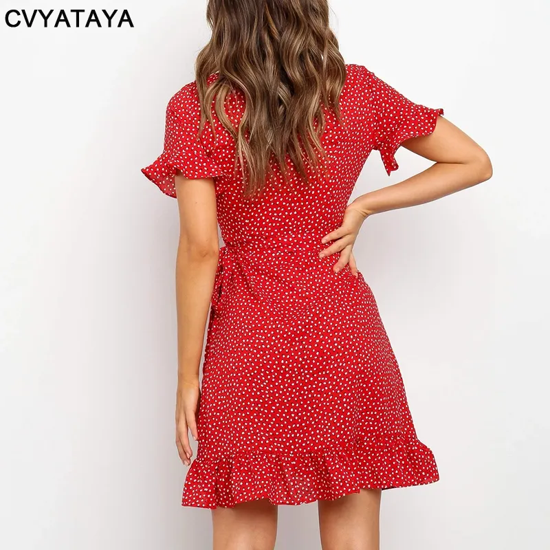Красное сексуальное платье с V-образным вырезом и цветочным принтом, с завязками на завязках, мини-платье, женское мини-платье в стиле бохо с рюшами и расклешенными рукавами, летние мини-платья Vestidos 220531