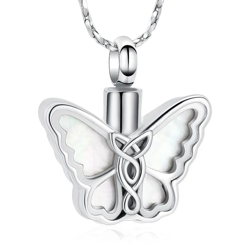 Chains Butterfly Urn Necklaces For Ashes Stainless Steel Abalone Shell Cremation Jewelry Memory Women Men183e