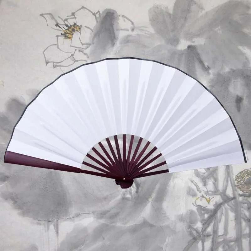 1013 inch Hand Silk Cloth Chinese Wooden Antiquity Folding Fan DIY Calligraphy Painting 220622