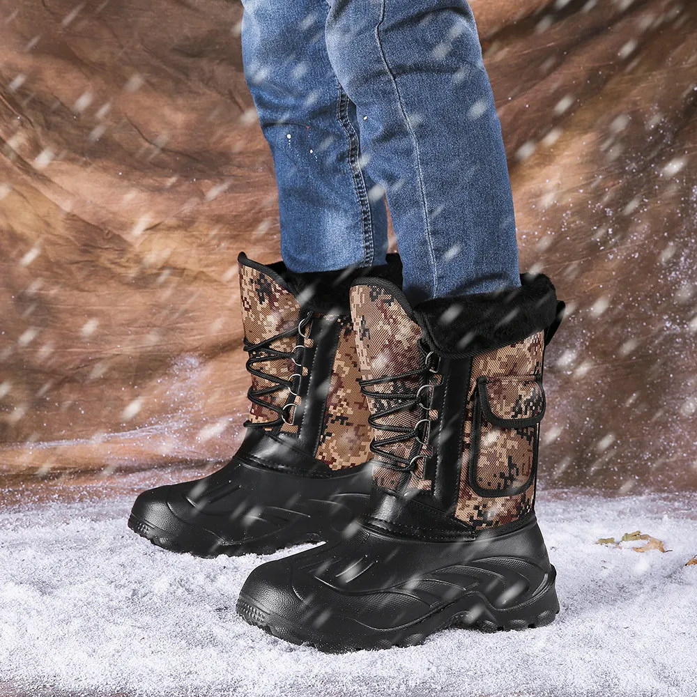 Nuovi stivali da neve da uomo mimetici invernali scarpe da pioggia impermeabili da esterno con pelliccia di peluche caldo stivale da moto da lavoro casual a metà polpaccio maschile