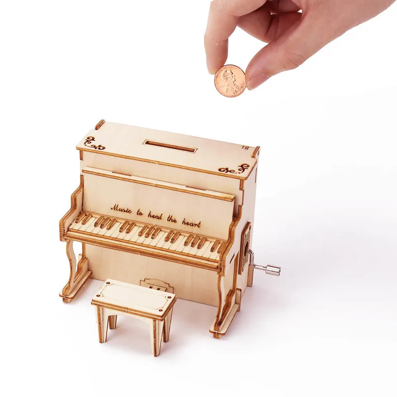 Piano drewniana ręka muzyczna pudełko 3D drewniane układanki biuro domowe dekoracja dekoracja mechaniczna Model miłosny prezenty urodzinowe Zestawy budowlane 220725