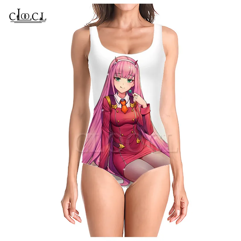 Anime älskling i Franxx Zero Two 3D Print Onepiece Swimsuit baddräkt ärmlös var tunn sexig mode badkläder 220617