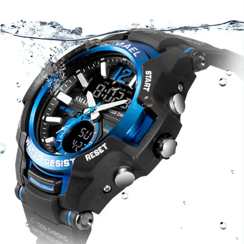 Smael Men Watches Fashion Sport Super Cool Quartz LED Digital Watch 50m vattentätt armbandsur Herrklocka Relogio Masculino 2176Z