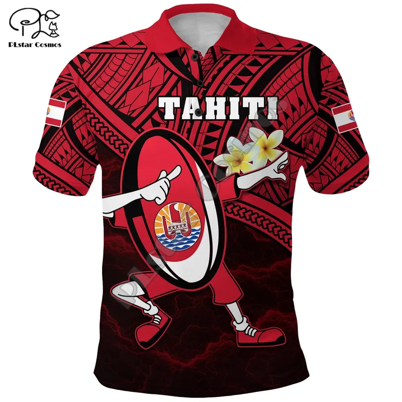 French Polynesia Tahiti Tribal Culture Retro Tattoo Custom Text 3DPrint Men Women Summer Polo Shirts Streetwear Short Sleeves A2 220706