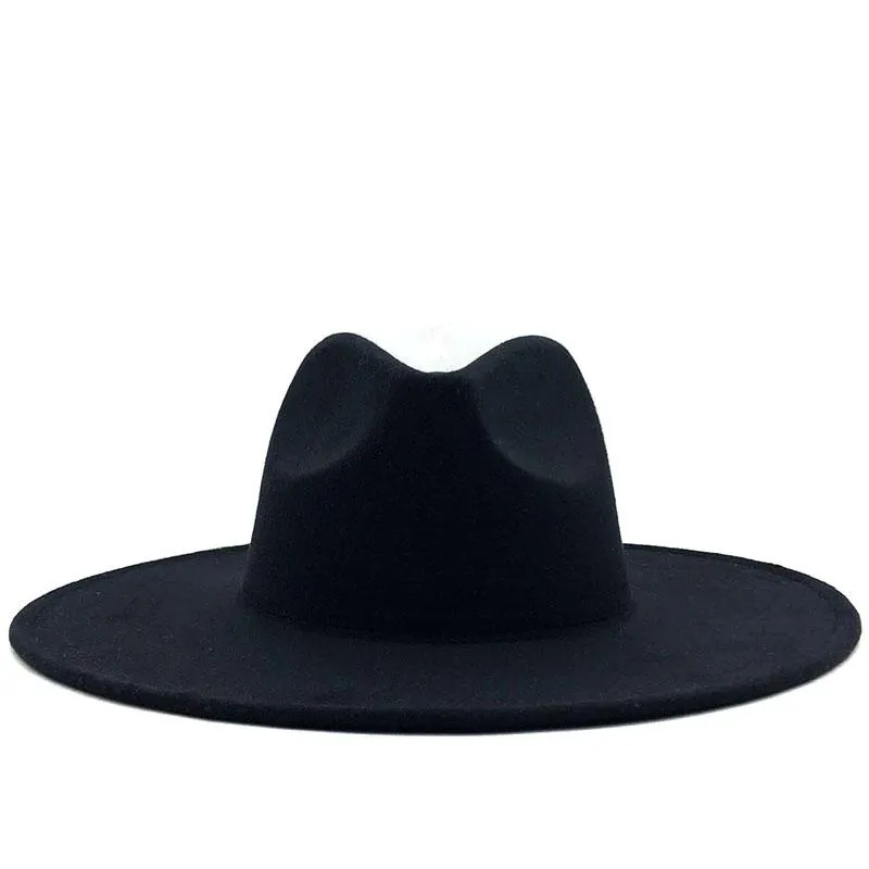Wide Brim Hats British Style Winter Wool Solid Classic Fedoras Cap Men Women Panama Jazz Hat 9 5CM Big White266Q