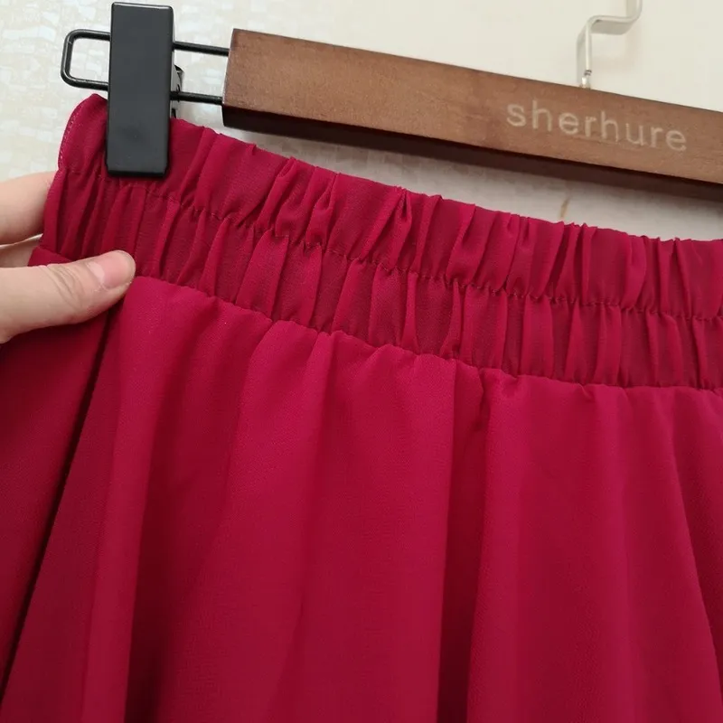 Bohemia Long Skirts Women Stretch High Waist Solid Chiffon ALine Skirt Casual Pleated Maxi Skirt Faldas Saias Streetwear 220701