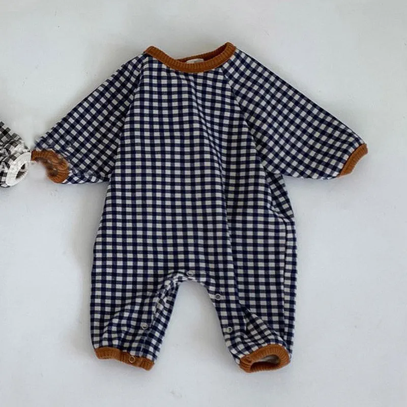 Mode Baby Mädchen Plaid Strampler Nette geboren Langarm Overall Infant Baumwolle Kleidung Kinder Jungen Casual 220426