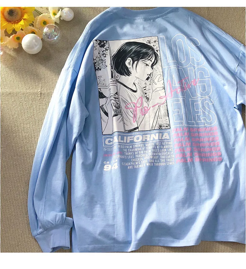 Fun Letters Sweats Imprimés Coton Bleu Ciel Crewneck Femmes Hiver Tops Marque Designer Vintage Streetwear Ados Vêtements 220721