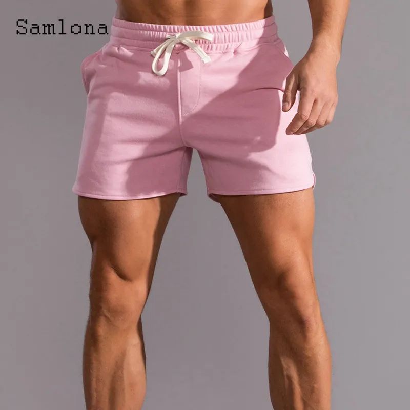 Samlona Men Leisure Summer Sexy Laceup Skinny Shorts Plus Size 3XL Male Casual Beach Short Pants Blue White 220611
