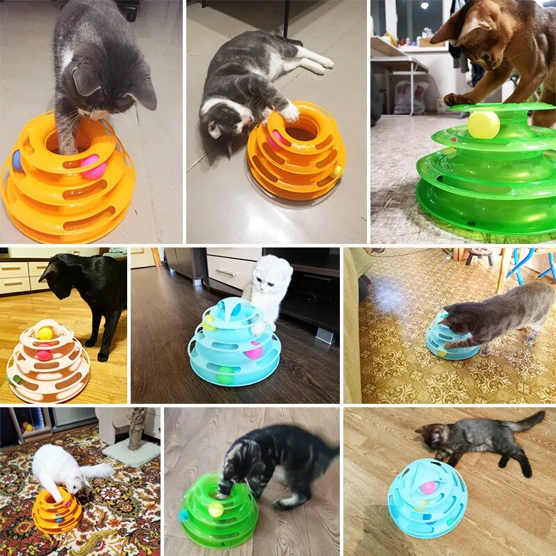 3/4 уровни Pet Cat Toy Tower Tracks Disc для Cats Intelligence Развлечение Тройной тумблер котенок игрушечный бал Тренировка для развлечения 220510