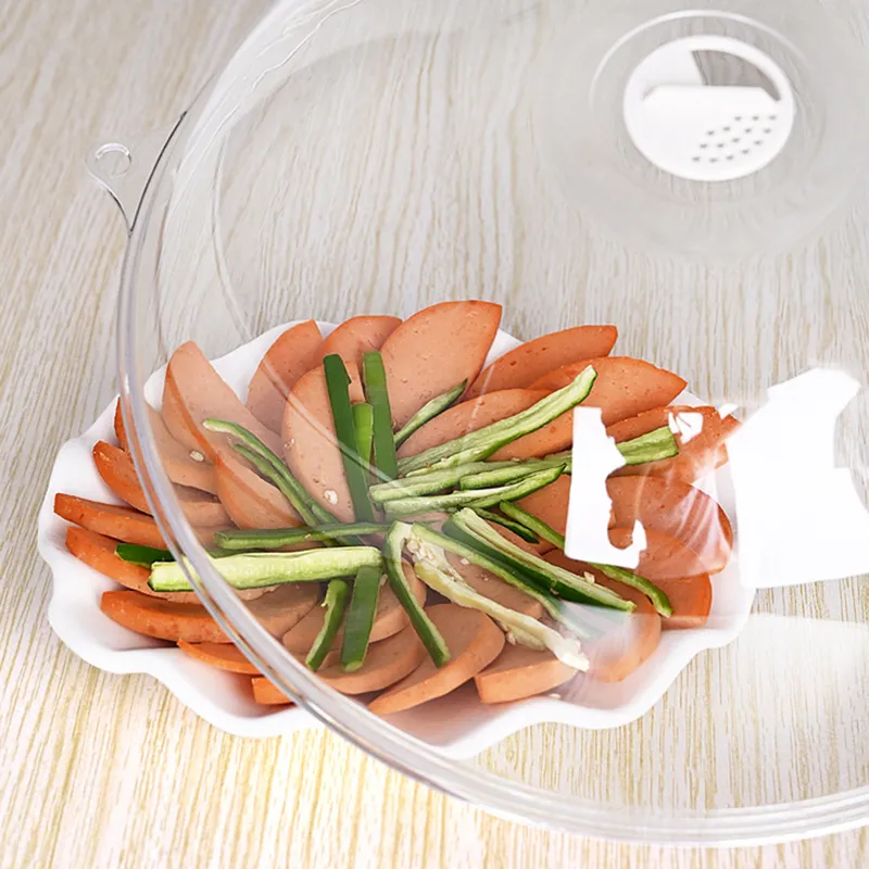 Chef'sMicrowave AntiSplash Plate Lid - Washable, Easy Use, Transparent Cap with Handle for Food Covering
